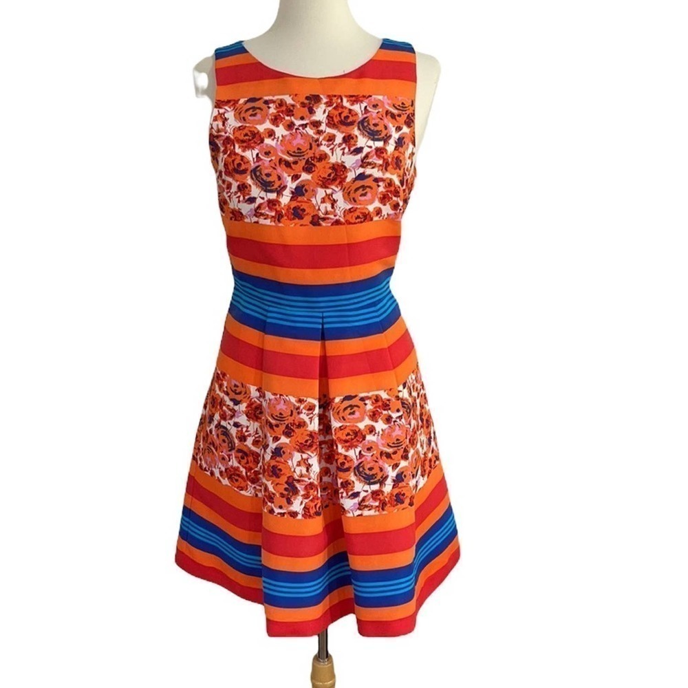 Plenty by Tracy Reese Stripe & Floral Print Pleated Fit and Flare Dress - Picture 2 of 6